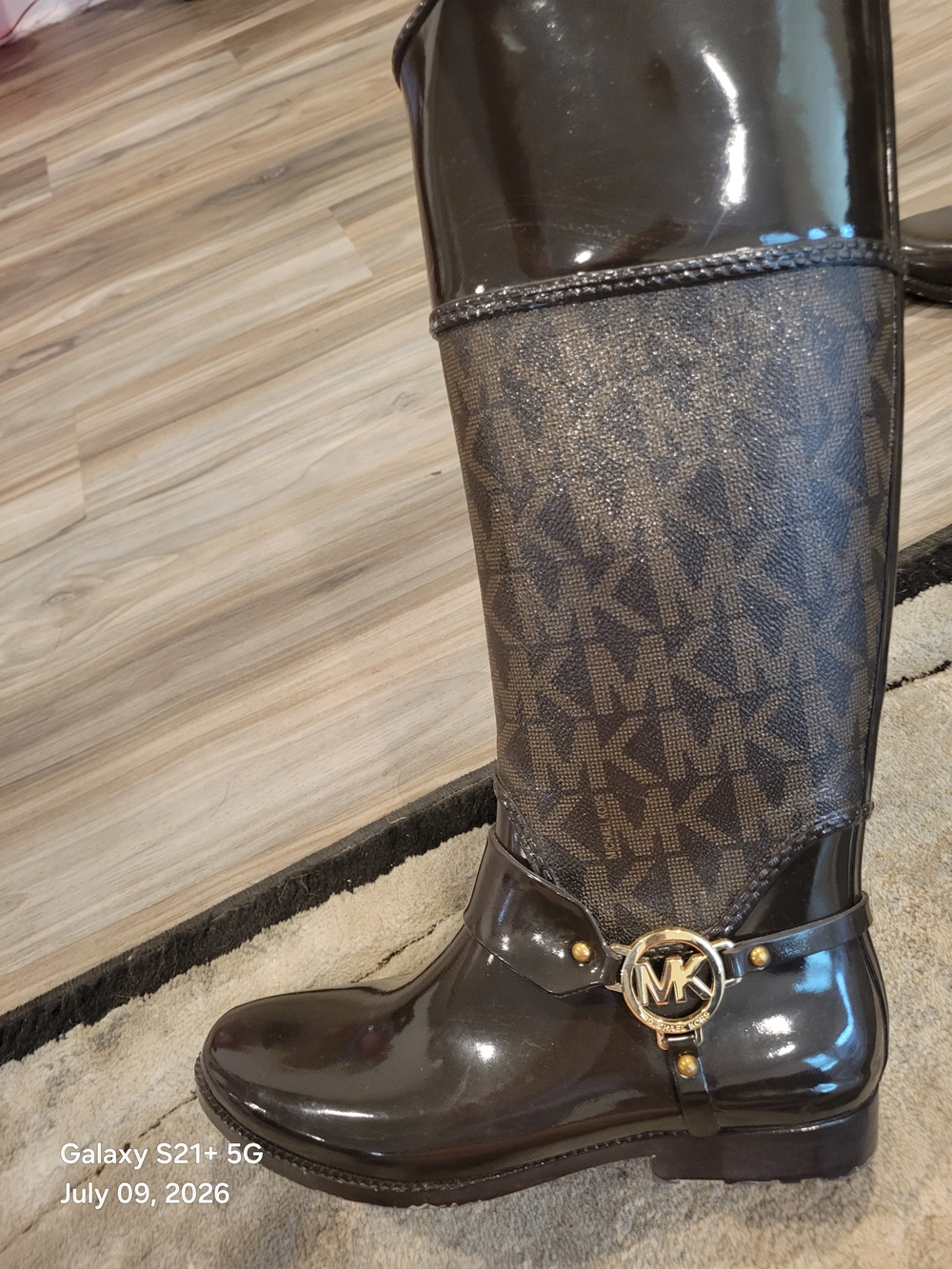 Michael Kors Dark Brown MK Logo Rain Boots